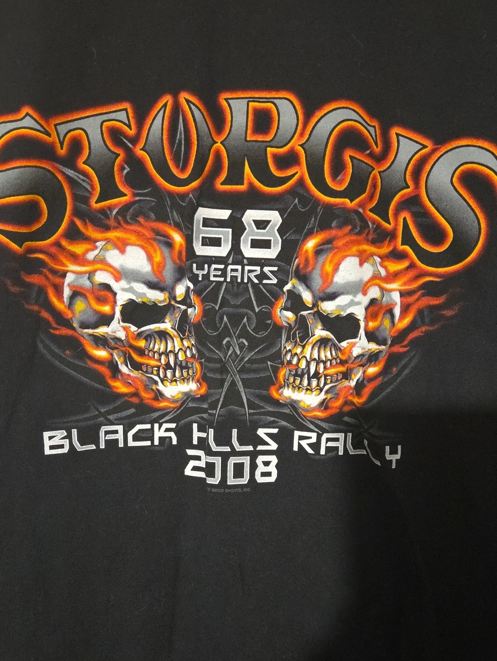 Gildan Black Tee with Orange Flame Skull Graphic